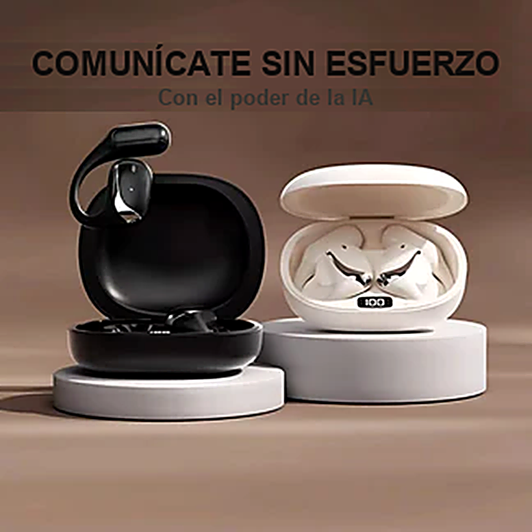 Auriculares traductor IA en su estuche de carga
