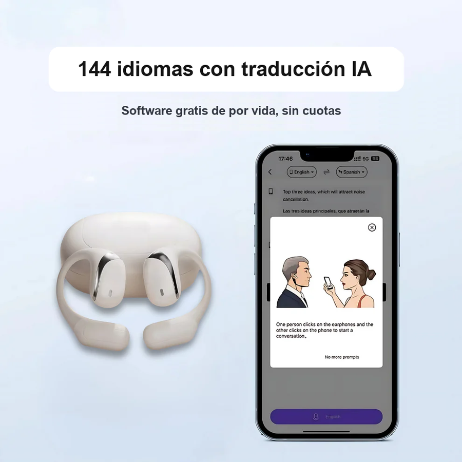 Auriculares traductor IA con app de traducción